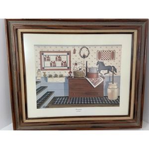 1987 Print Art "Homebodies" By Pat Pearson Signed Framed In Good Condition